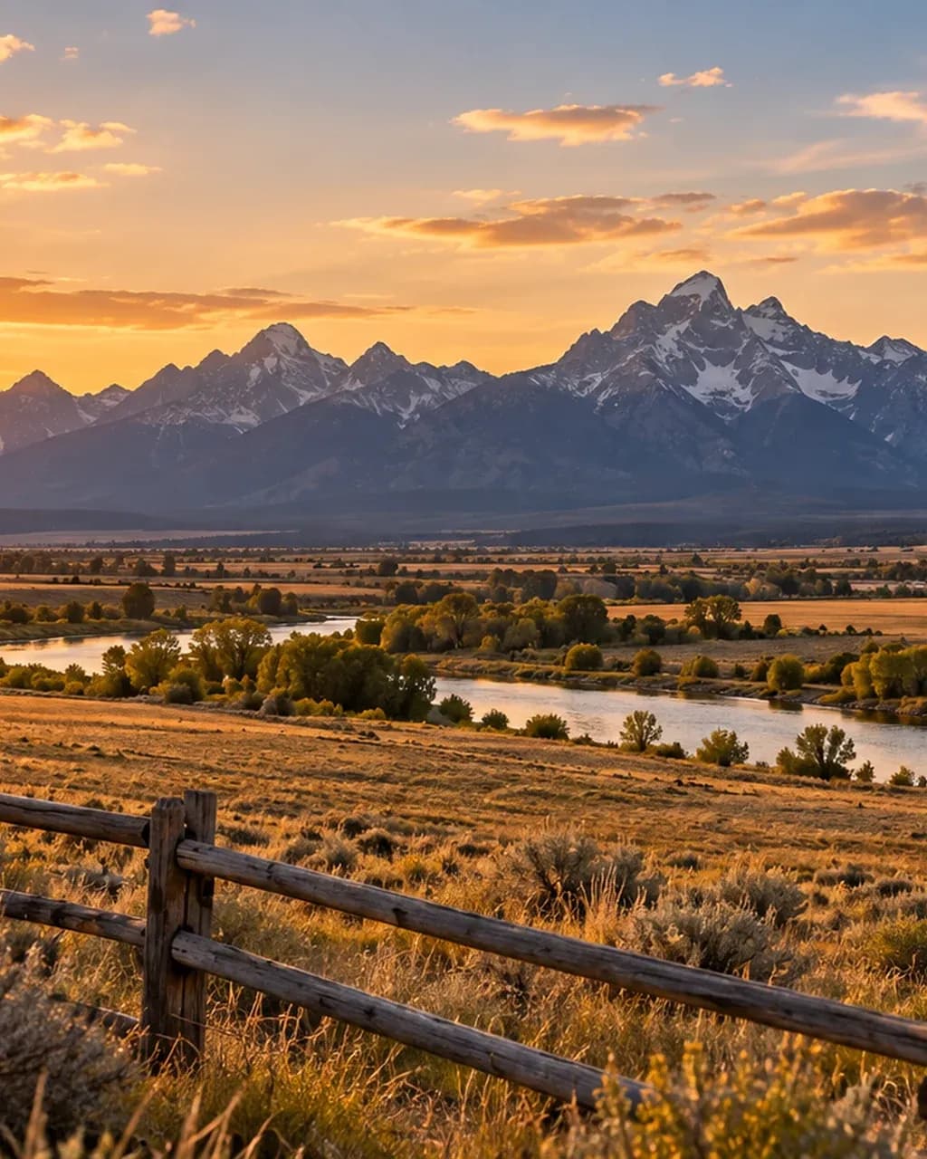 Wyoming prairie and mountain range at golden hour